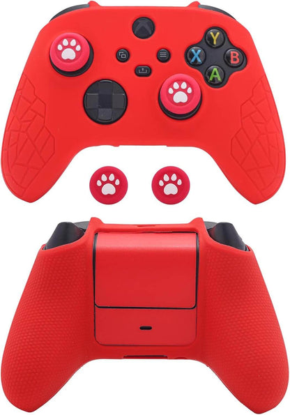 Xbox Controller Skin - Anti-Slip Silicone Skin, Ergonomic Soft Rubber Protective Case for Xbox Series S/X Controller with Thumb Grip Caps - Red