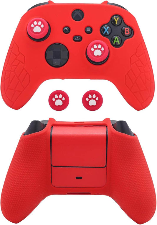 Xbox Controller Skin - Anti-Slip Silicone Skin, Ergonomic Soft Rubber Protective Case for Xbox Series S/X Controller with Thumb Grip Caps - Red