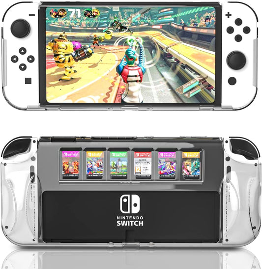 Switch OLED Case Protector, Switch OLED Protective Cover with 6 Game Card Slots - Clear