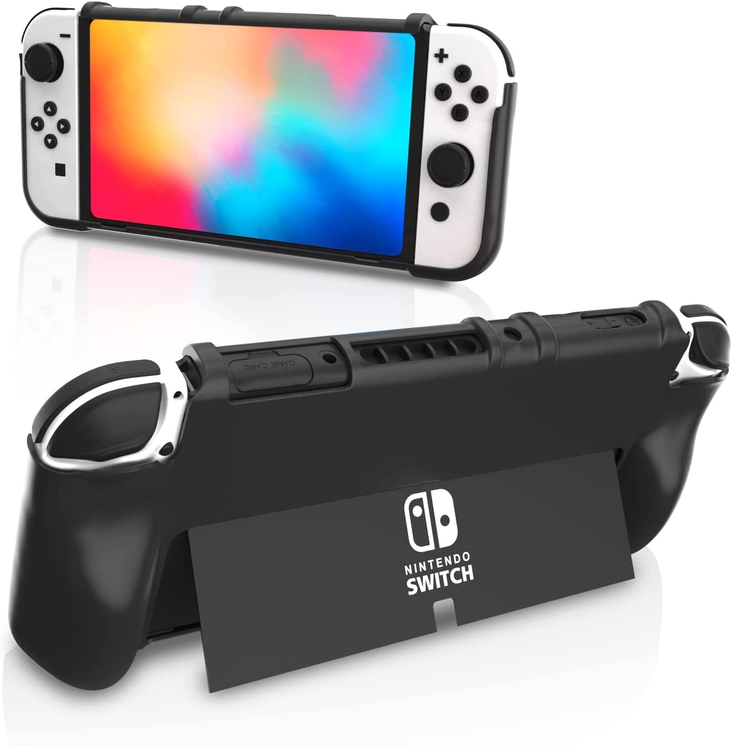 Switch OLED Grip Case Dockable, Switch OLED Case Protector with Ergonomic Grips - Black