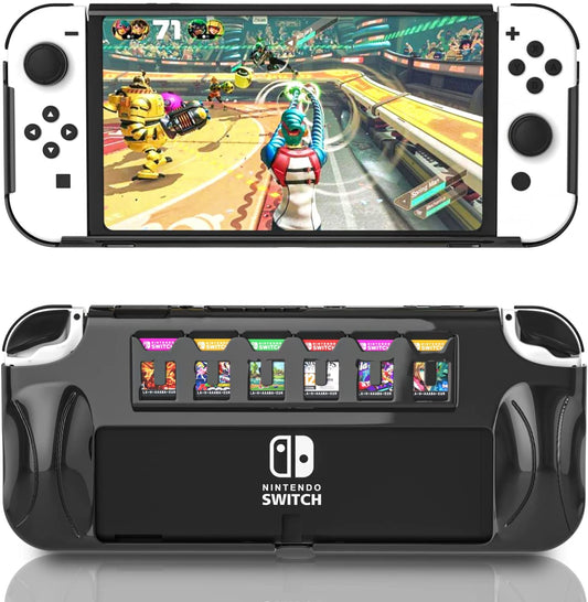 Switch OLED Grip Case, Switch OLED Protective Case with Game Slots (Up to 6 Game Cards) - Switch OLED Accessories (Black)