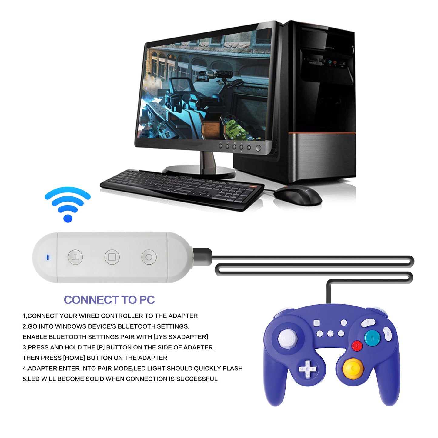 Wireless Adapter for Nintendo Switch, Compatible with Nintendo Switch and PC, Works with Gamecube Controller, Classic Edition Controller, Wii Classic Controllers - ECHZOVE