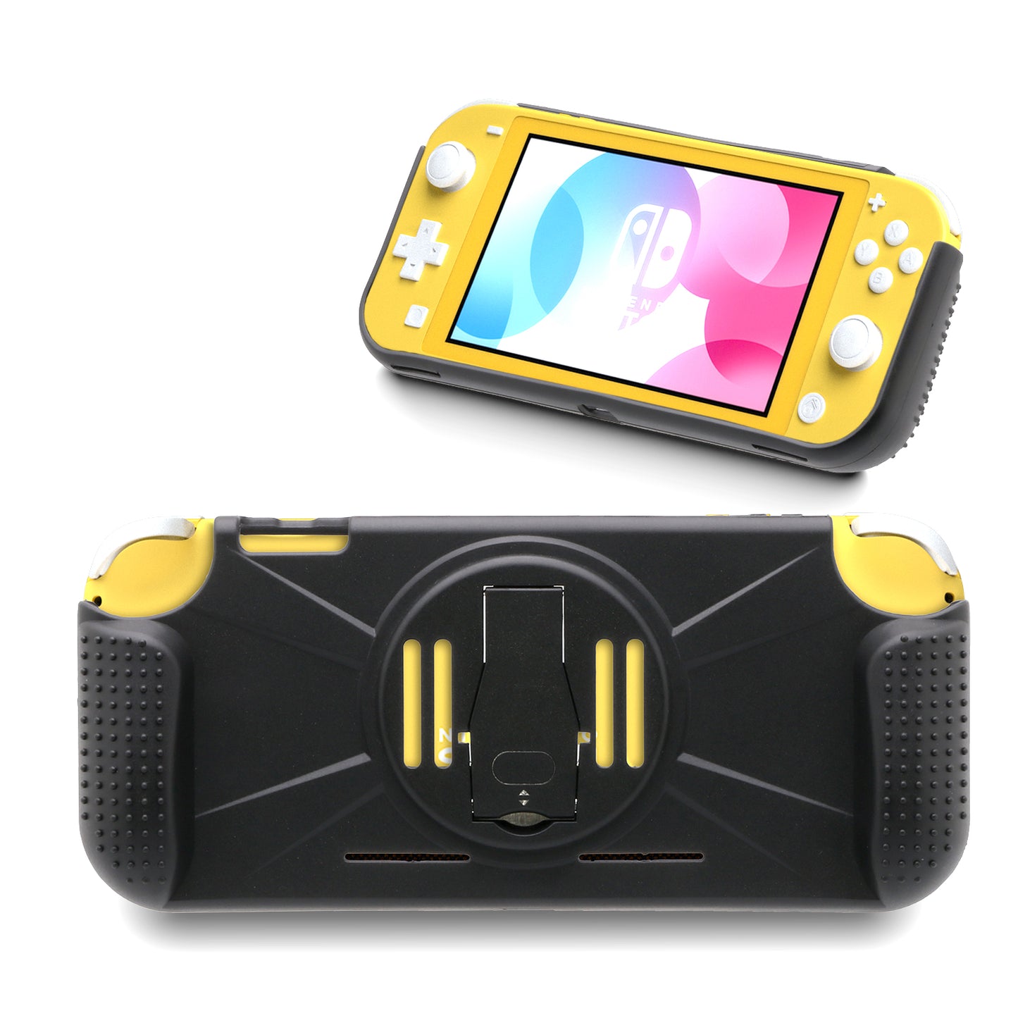 Grip Case for Nintendo Switch lite, Protective Case for Nintendo Switch lite with Stand - Black - ECHZOVE