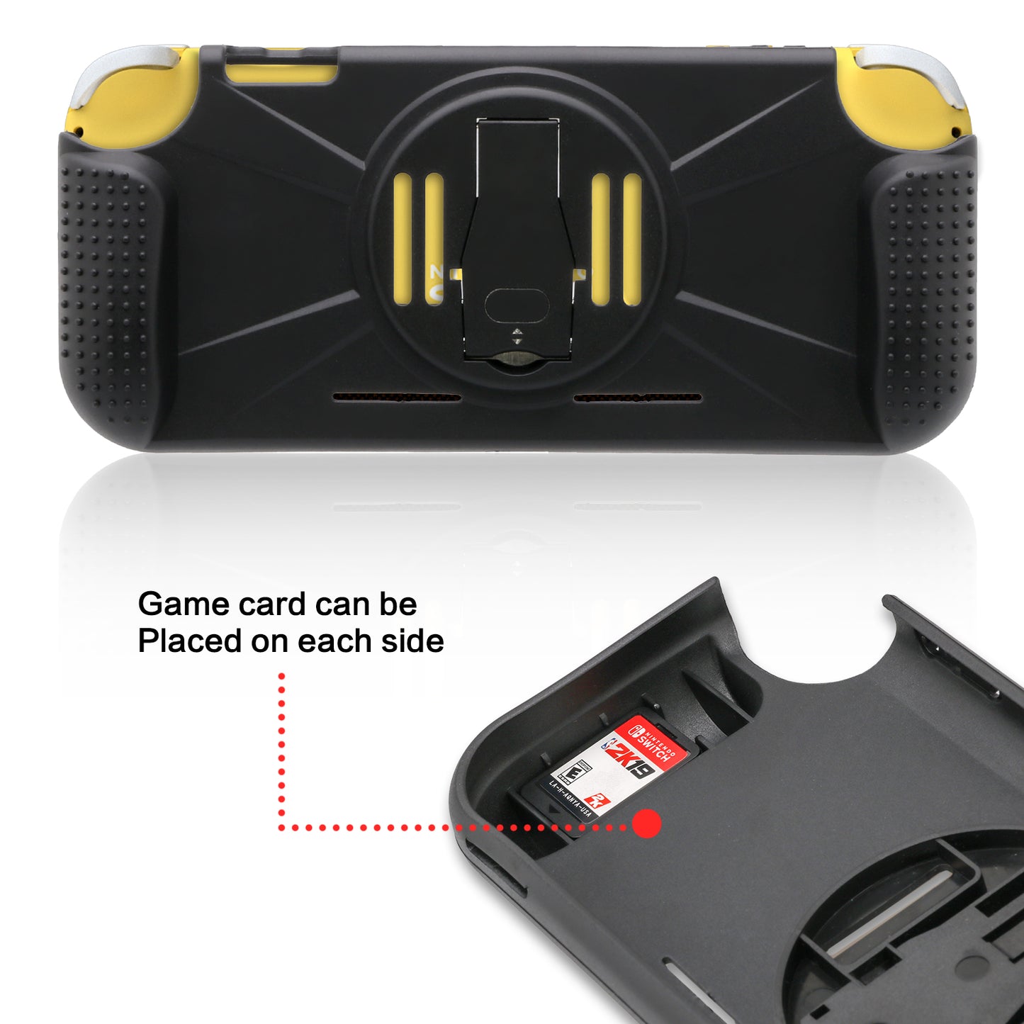 Grip Case for Nintendo Switch lite, Protective Case for Nintendo Switch lite with Stand - Black - ECHZOVE