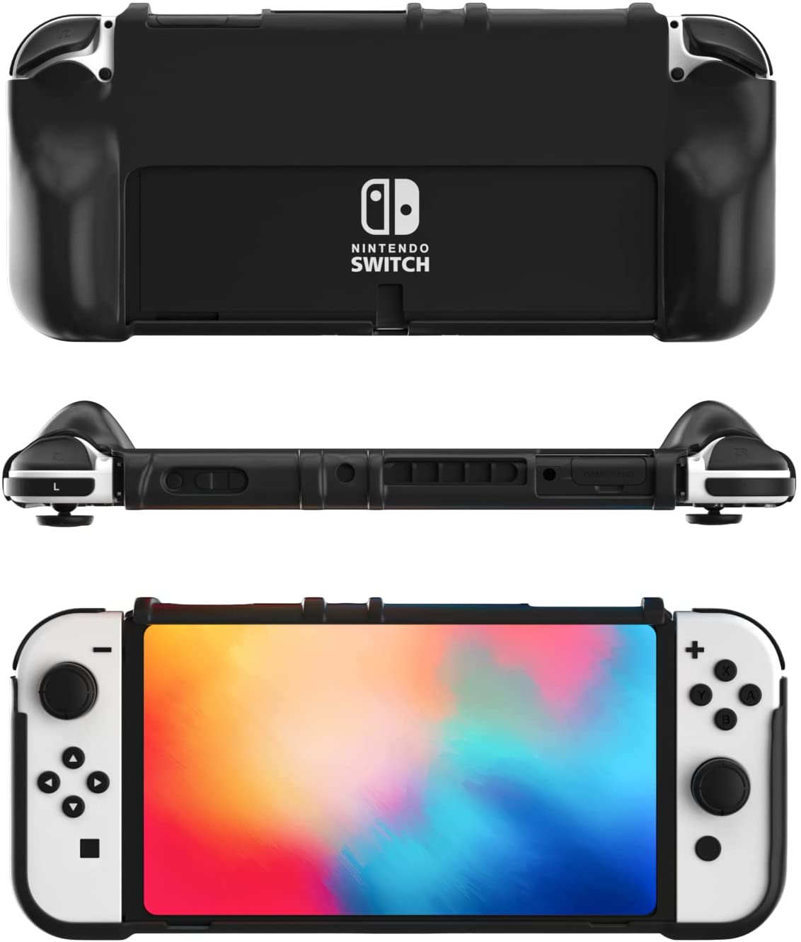 Switch OLED Grip Case Dockable, Switch OLED Case Protector with Ergonomic Grips - Black