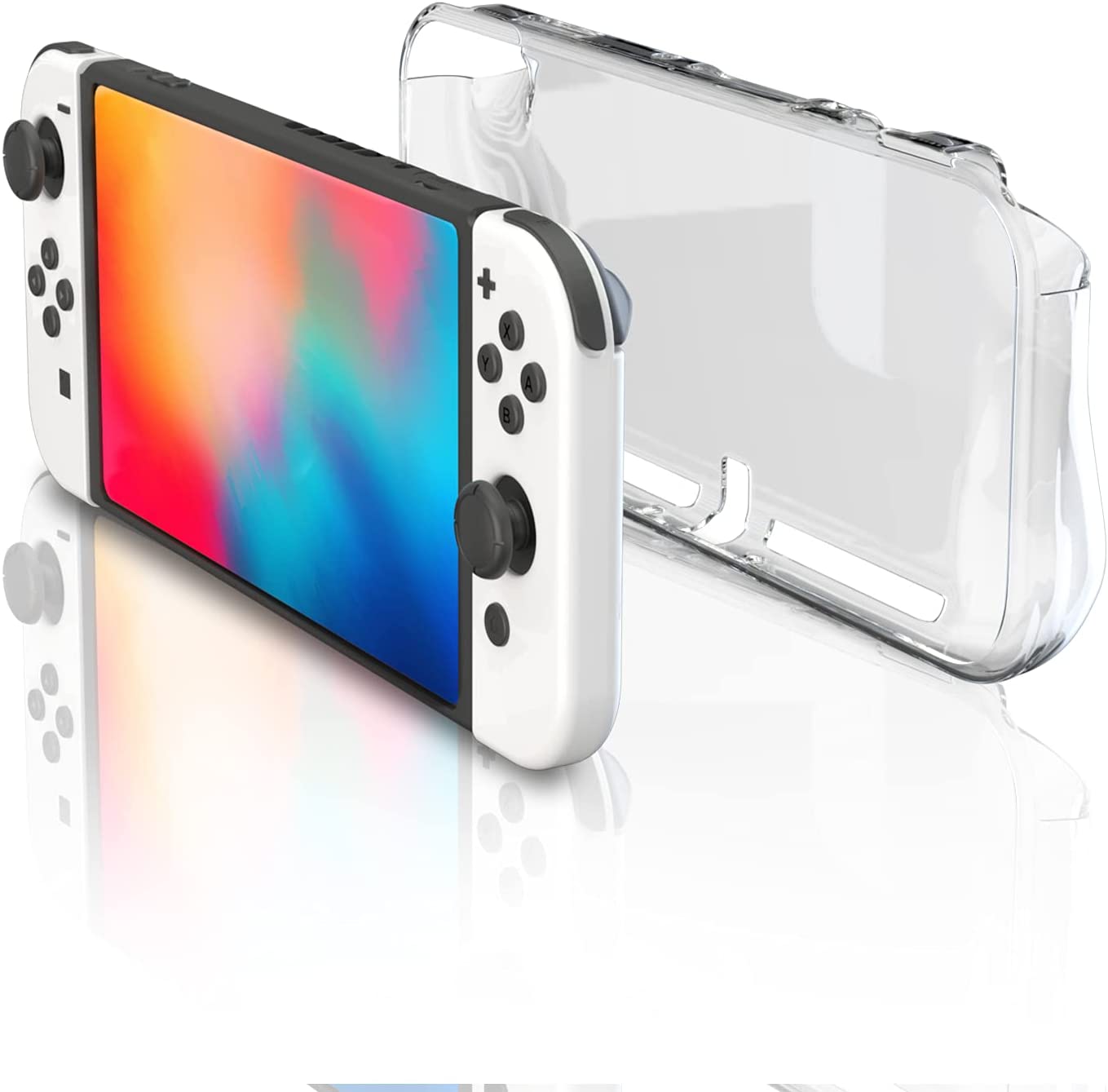 Switch OLED Clear Case, Switch OLED Soft TPU Case with Tempered Glass Screen Protector and Thumb Grip Caps