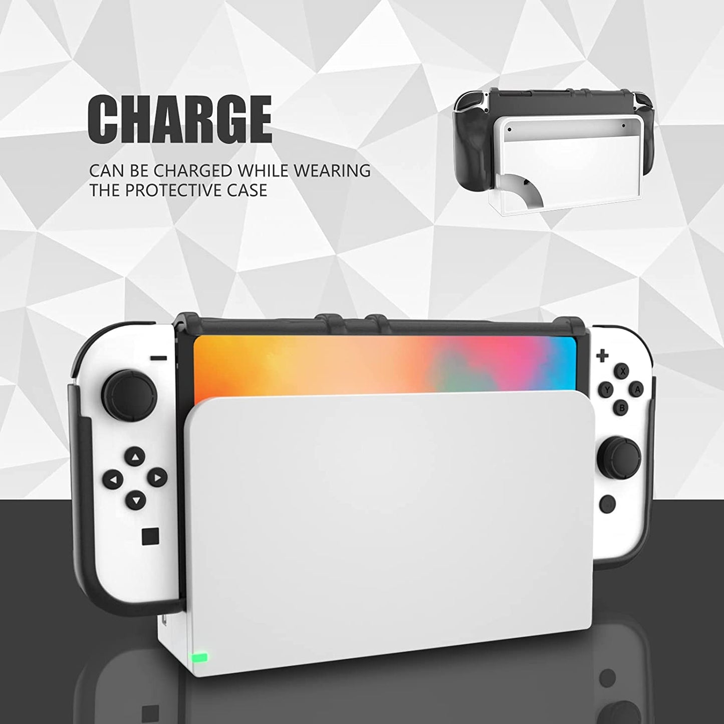 Switch OLED Grip Case Dockable, Switch OLED Case Protector with Ergonomic Grips - Black