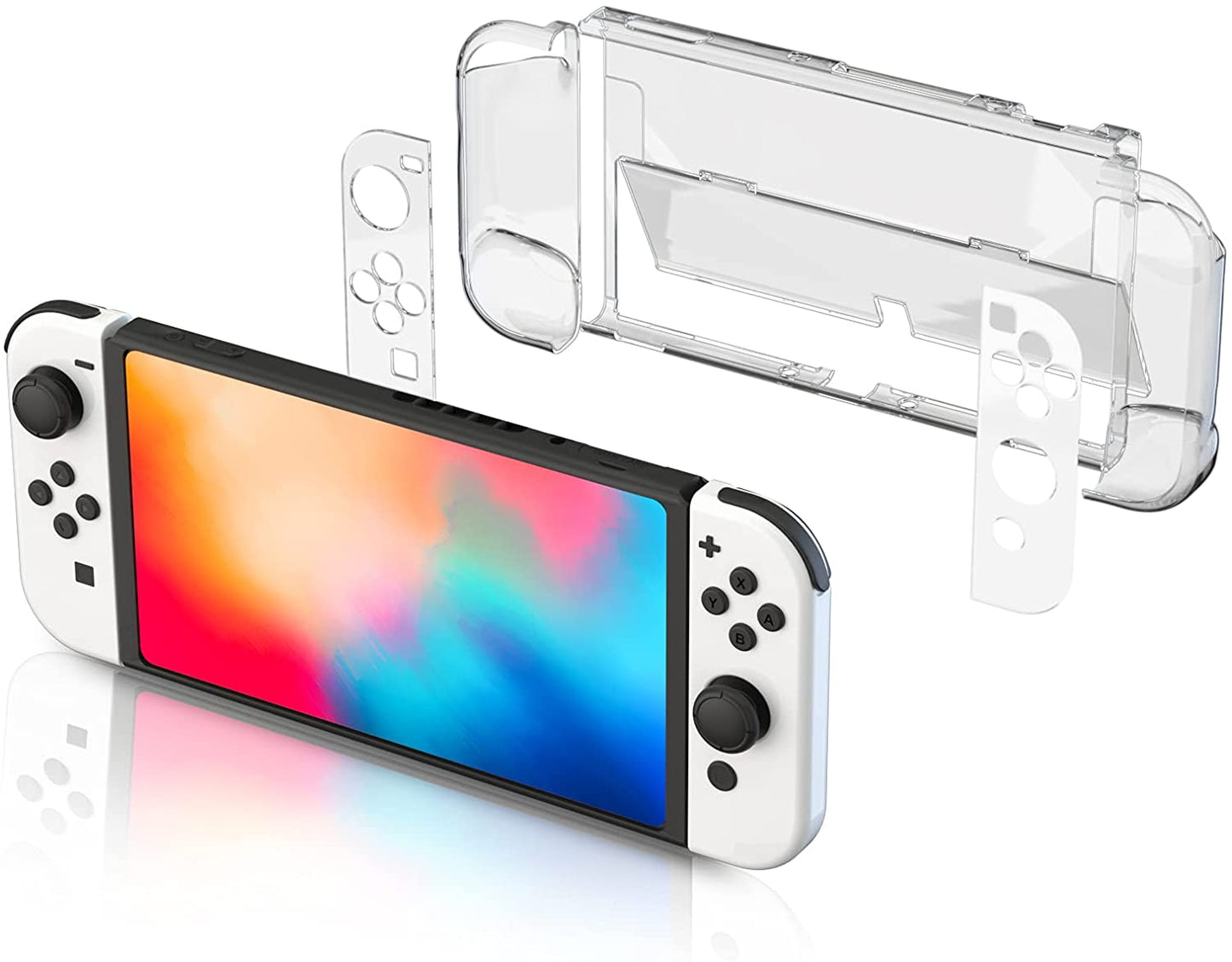 Switch OLED Hard Case, Switch OLED Protective Case Front and Back with Tempered Glass Screen Protector and Thumb Grip Caps