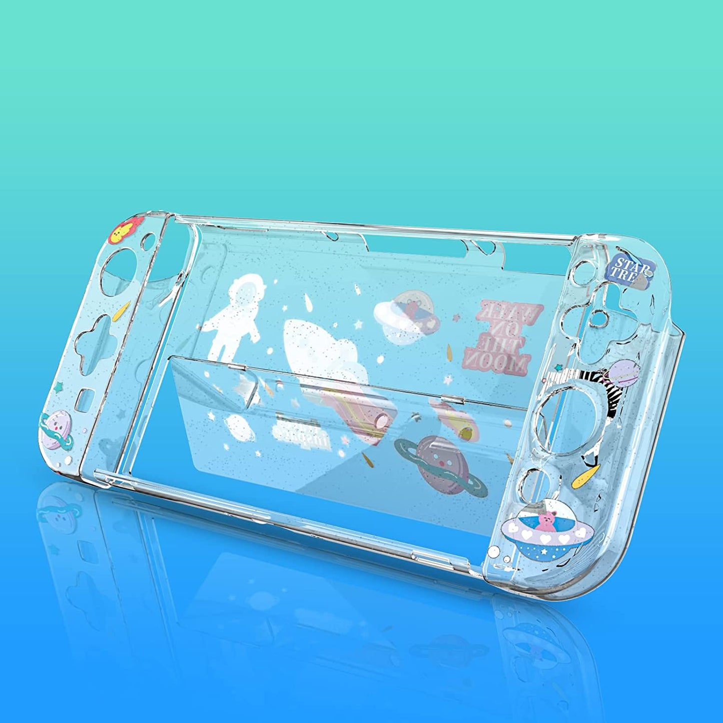 Switch OLED Protective Case, Switch OLED Clear Case with Tempered Glass Screen Protector and Thumb Grip Caps