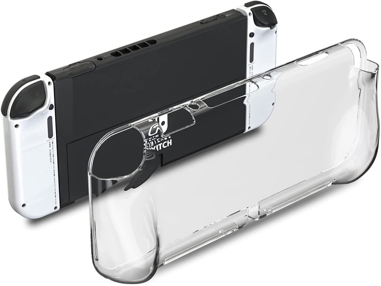 Switch OLED Clear Case, Switch OLED Soft TPU Case with Tempered Glass Screen Protector and Thumb Grip Caps