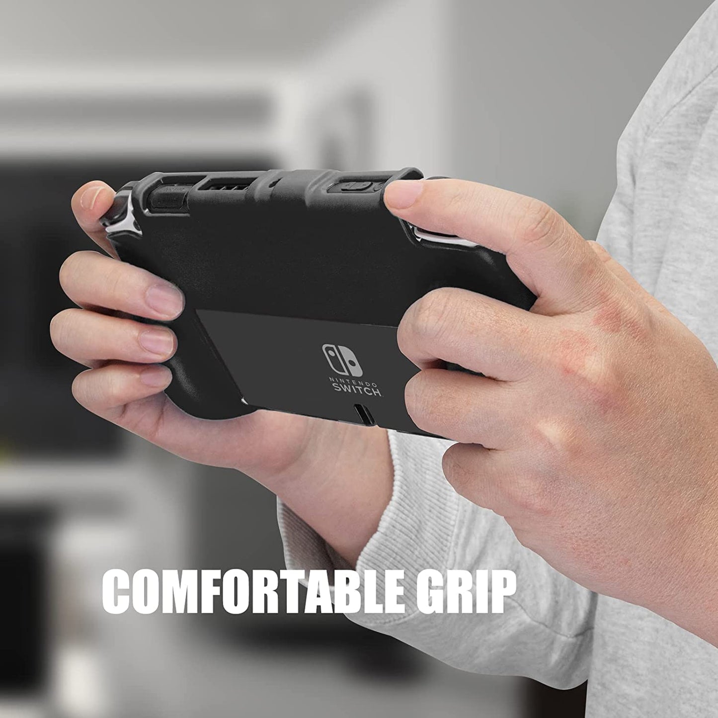 Switch OLED Grip Case Dockable, Switch OLED Case Protector with Ergonomic Grips - Black