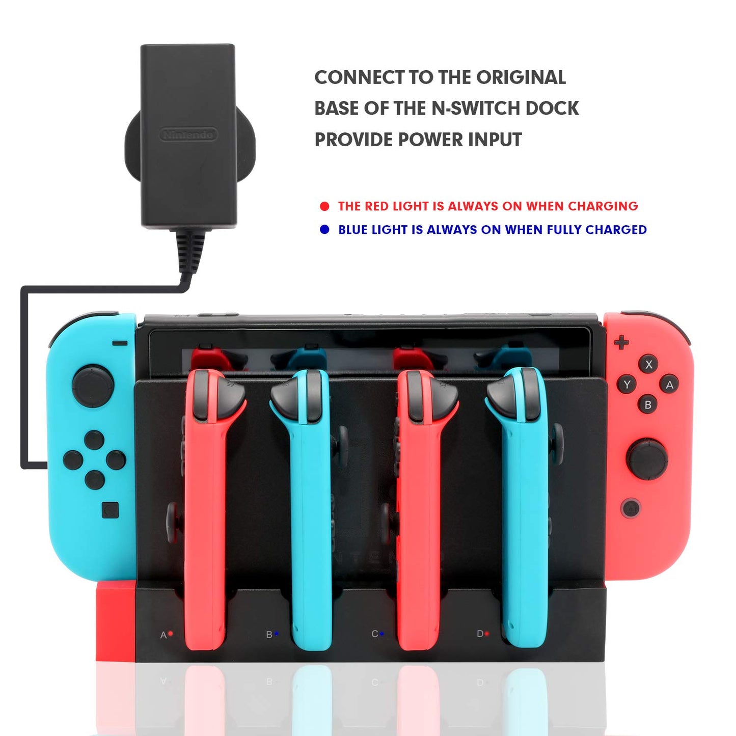 Charger for Switch Joy Cons, Charging Dock for Nintendo Switch Joy Cons - ECHZOVE