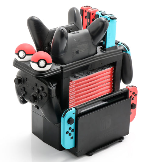 Controller Charger for Nintendo Switch, Charging Dock for Nintendo Switch 4 Joy-Cons, 4 Pro Controllers and 2 Poke Ball Plus Controllers, Storage Rack for Nintendo Switch, Holder for 8 Switch Games - ECHZOVE