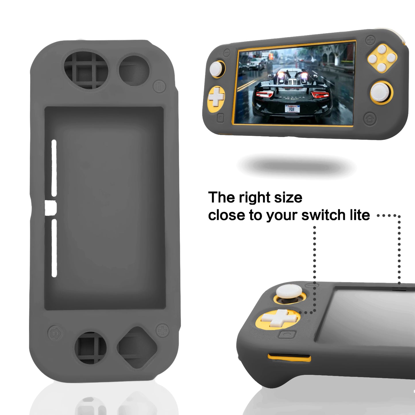 Silicone Grip Case for Nintendo Switch Lite, Soft Rubber Case for Switch Lite with Tempered Glass Screen Protector and 6 Thumb Grips - Gray - ECHZOVE