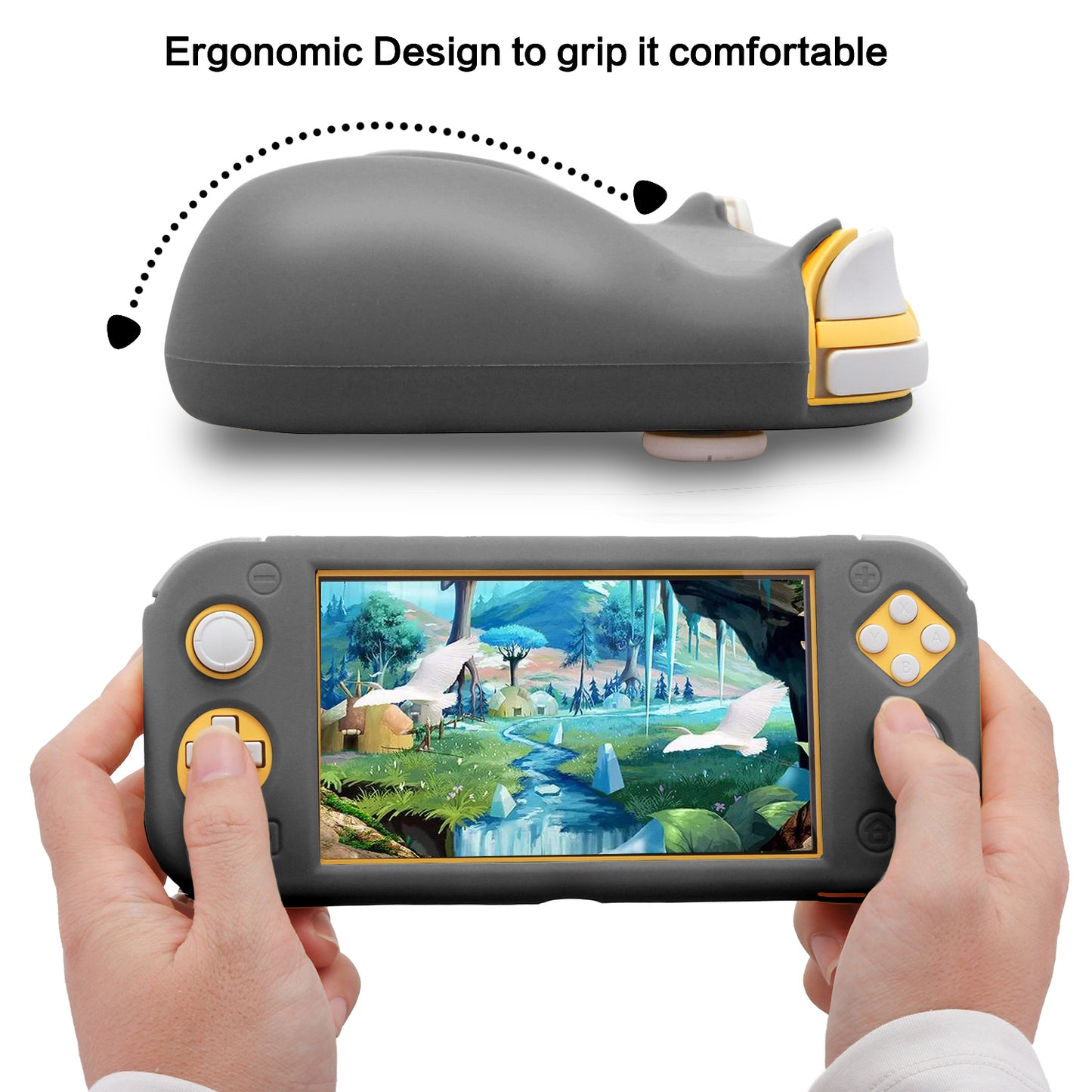 Silicone Grip Case for Nintendo Switch Lite, Soft Rubber Case for Switch Lite with Tempered Glass Screen Protector and 6 Thumb Grips - Gray - ECHZOVE