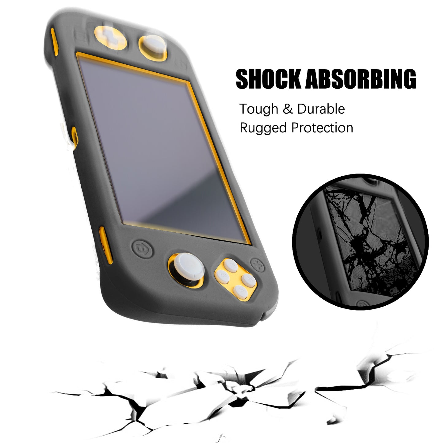 Silicone Grip Case for Nintendo Switch Lite, Soft Rubber Case for Switch Lite with Tempered Glass Screen Protector and 6 Thumb Grips - Gray - ECHZOVE