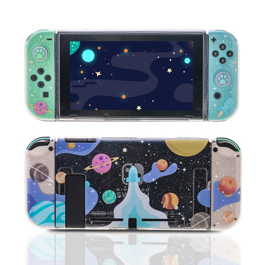 Switch Glitter Case, Switch Cute Case with Tempered Glass Screen Protector and Thumb Grip Caps - Rocket - ECHZOVE