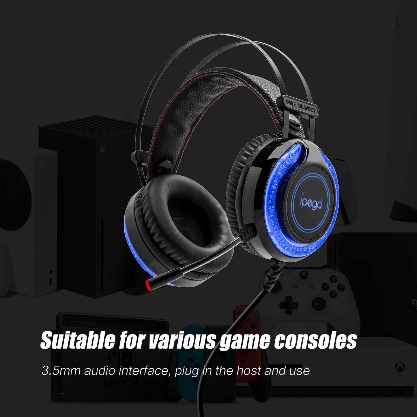 Gaming Headet, Wired Headset for PS5 PS4 Xbox Switch PC, Noise Cancelling Over Ear Headset with Mic, LED Light, Bass Surround - ECHZOVE