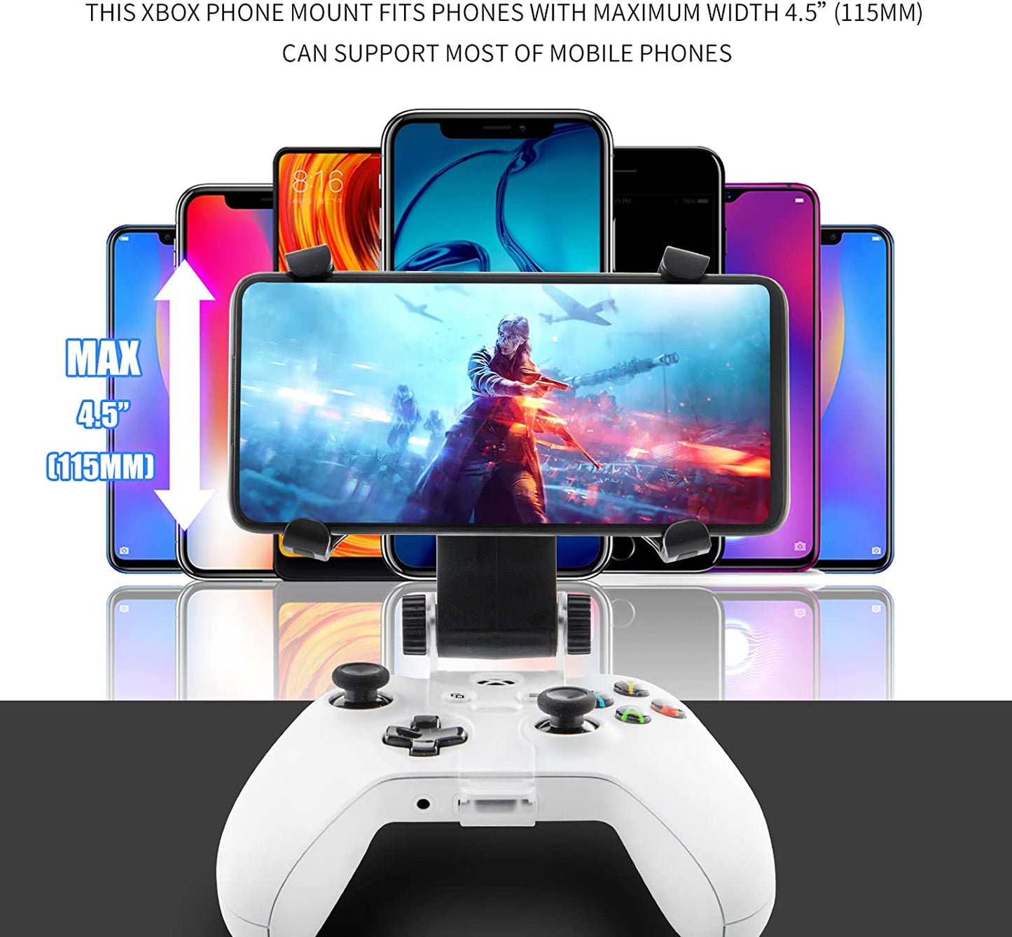 Xbox Series X Controller Phone Clip, Xbox One Controller Mobile Phone Mount Adjustable Phone Holder Clamp for Xbox Series S/X, Xbox One S/X, Xbox One Controllers