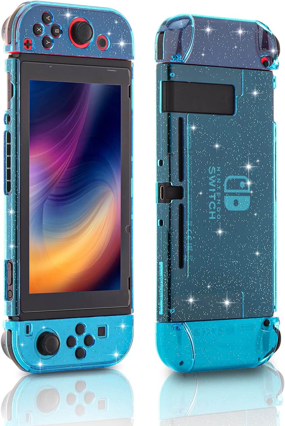 Switch Glitter Case, Switch Protective Case with Tempered Glass Screen Protector and Thumb Grip Caps - Black