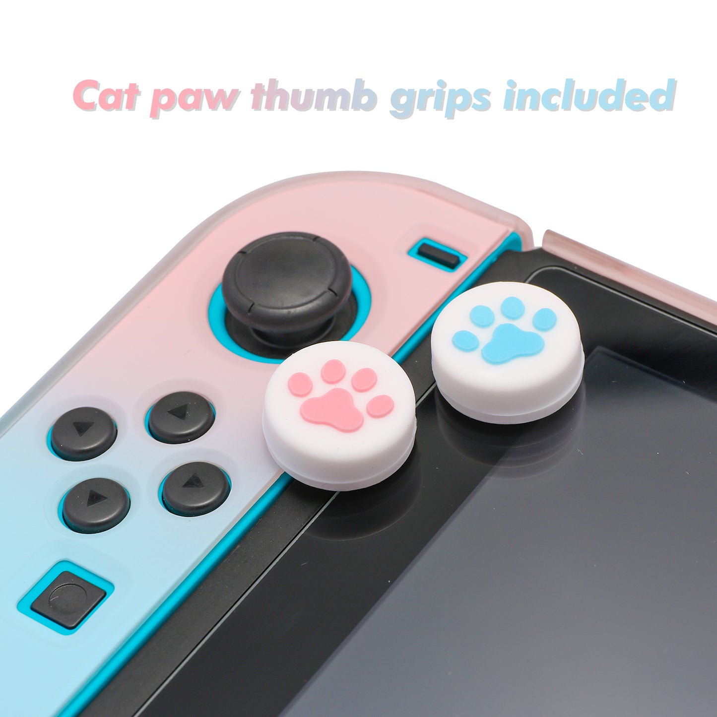 Pink Case for Nintendo Switch, Dockable Case for Nintendo Switch with 2 Cat Claw Thumb Grips - Pink and Blue - ECHZOVE