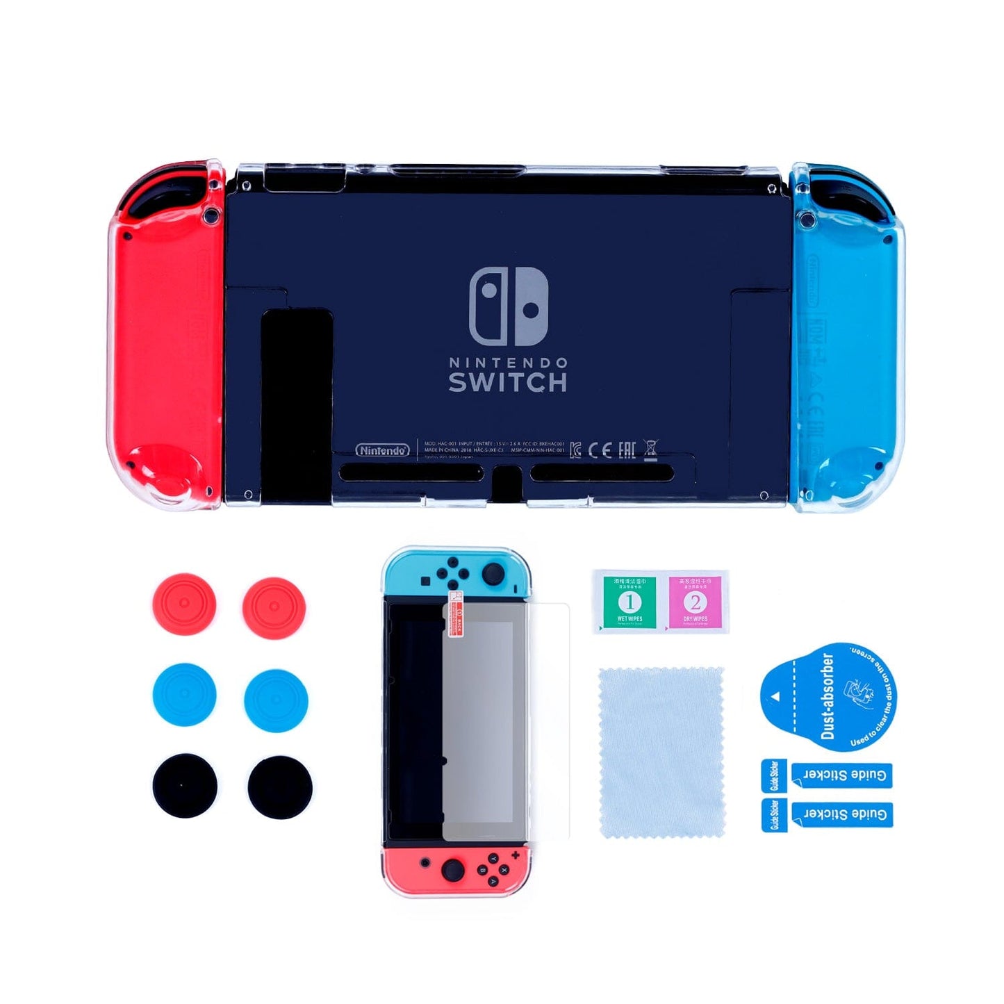 Dockable Protective Hard Cover Case for Nintendo Switch with Tempered Glass Screen Protector and Thumb Stick Caps - Clear Nintendo Switch Accessories ECHZOVE 