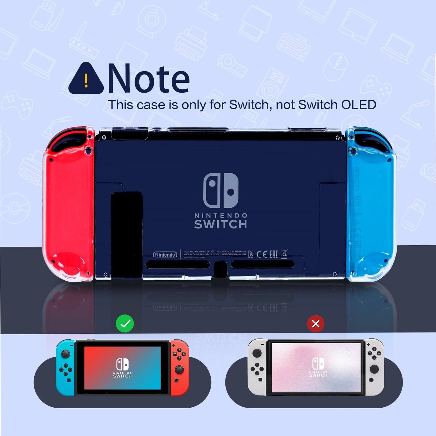 Dockable Protective Hard Cover Case for Nintendo Switch with Tempered Glass Screen Protector and Thumb Stick Caps - Clear Nintendo Switch Accessories ECHZOVE 