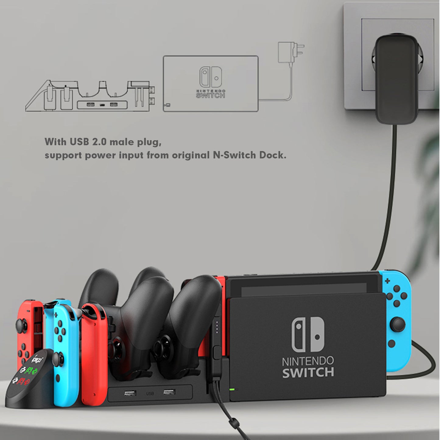 Charging Dock for Nintendo Switch, Charging Station for Nintendo Switch Joy Cons and Nintendo Switch Pro Controllers with LED Indicator - ECHZOVE