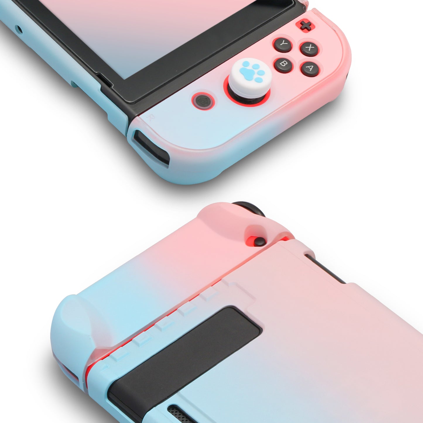 Pink Case for Nintendo Switch, Dockable Case for Nintendo Switch with 2 Cat Claw Thumb Grips - Pink and Blue - ECHZOVE