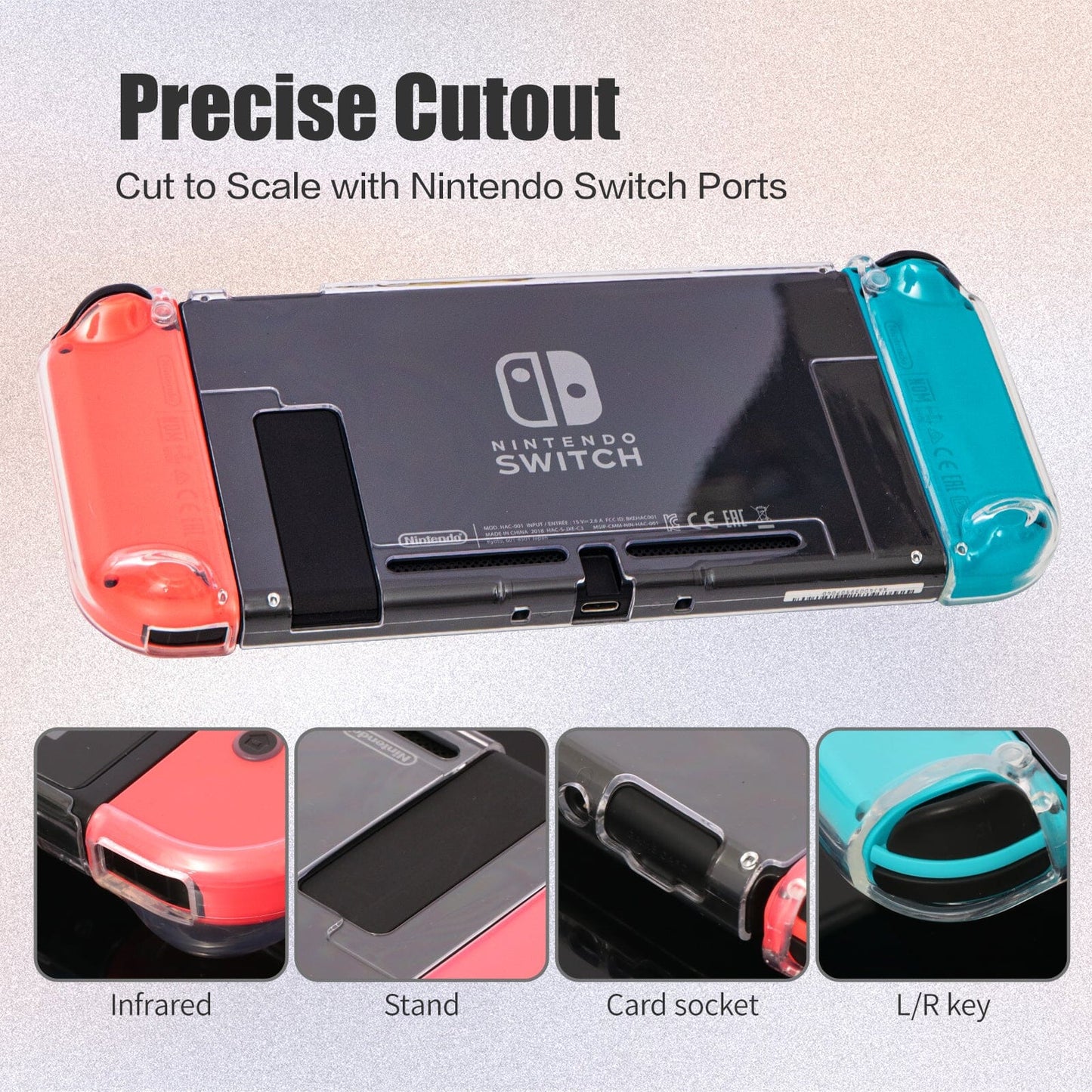 Dockable Protective Hard Cover Case for Nintendo Switch with Tempered Glass Screen Protector and Thumb Stick Caps - Clear Nintendo Switch Accessories ECHZOVE 