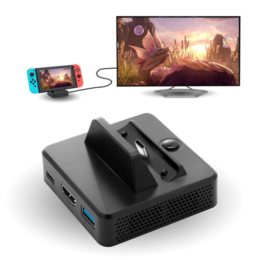 Switch HDMI Dock, Portable TV Dock for Nintendo Switch, Compact Switch to HDMI Dock, Replacement Dock for Nintendo Switch with USB Type C Power Input Port, HDMI Video Port and USB 3.0 Data Port - ECHZOVE