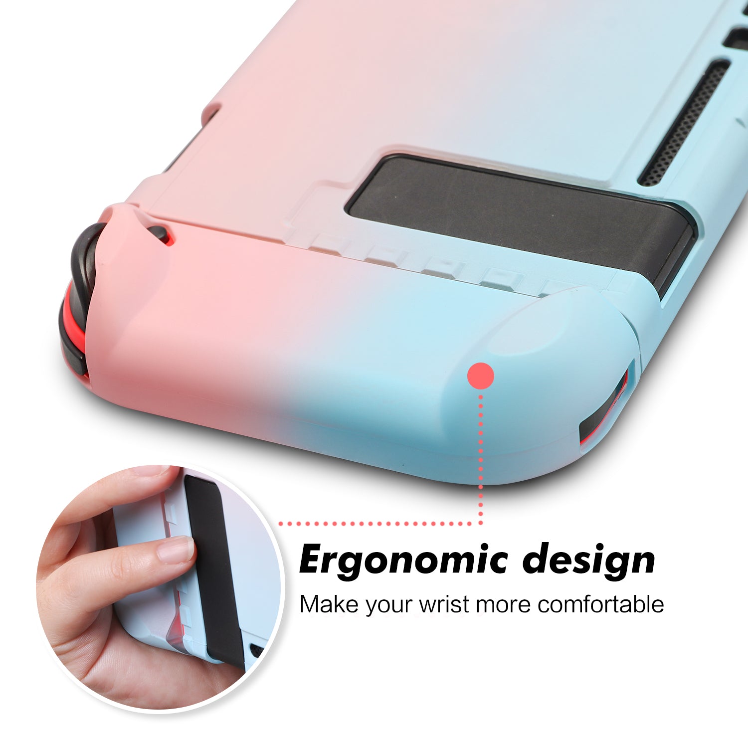 Pink Case for Nintendo Switch, Dockable Case for Nintendo Switch with 2 Cat Claw Thumb Grips - Pink and Blue - ECHZOVE