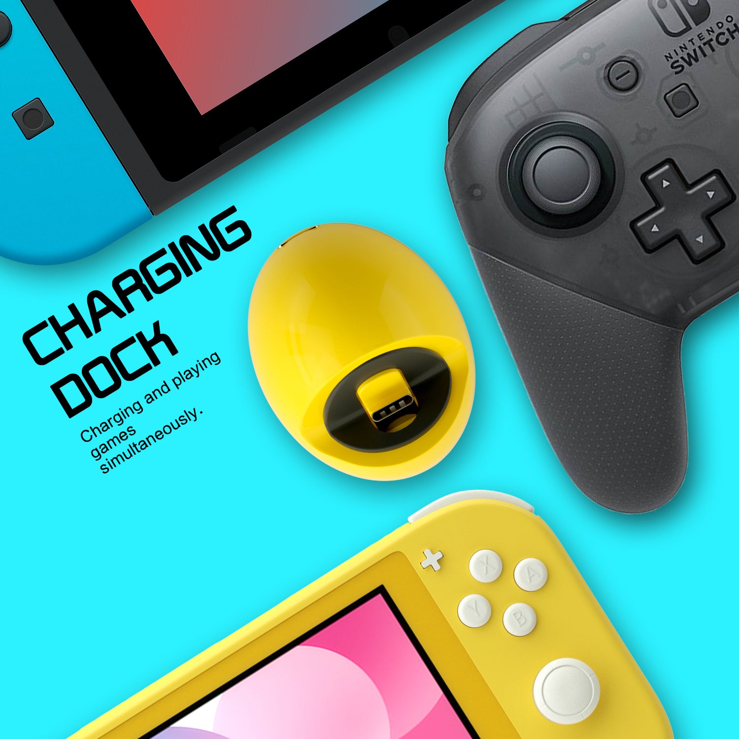 Charging Dock for Nintendo Switch Lite, Mini Portable Charger for Nintendo Switch Lite - Yellow - ECHZOVE