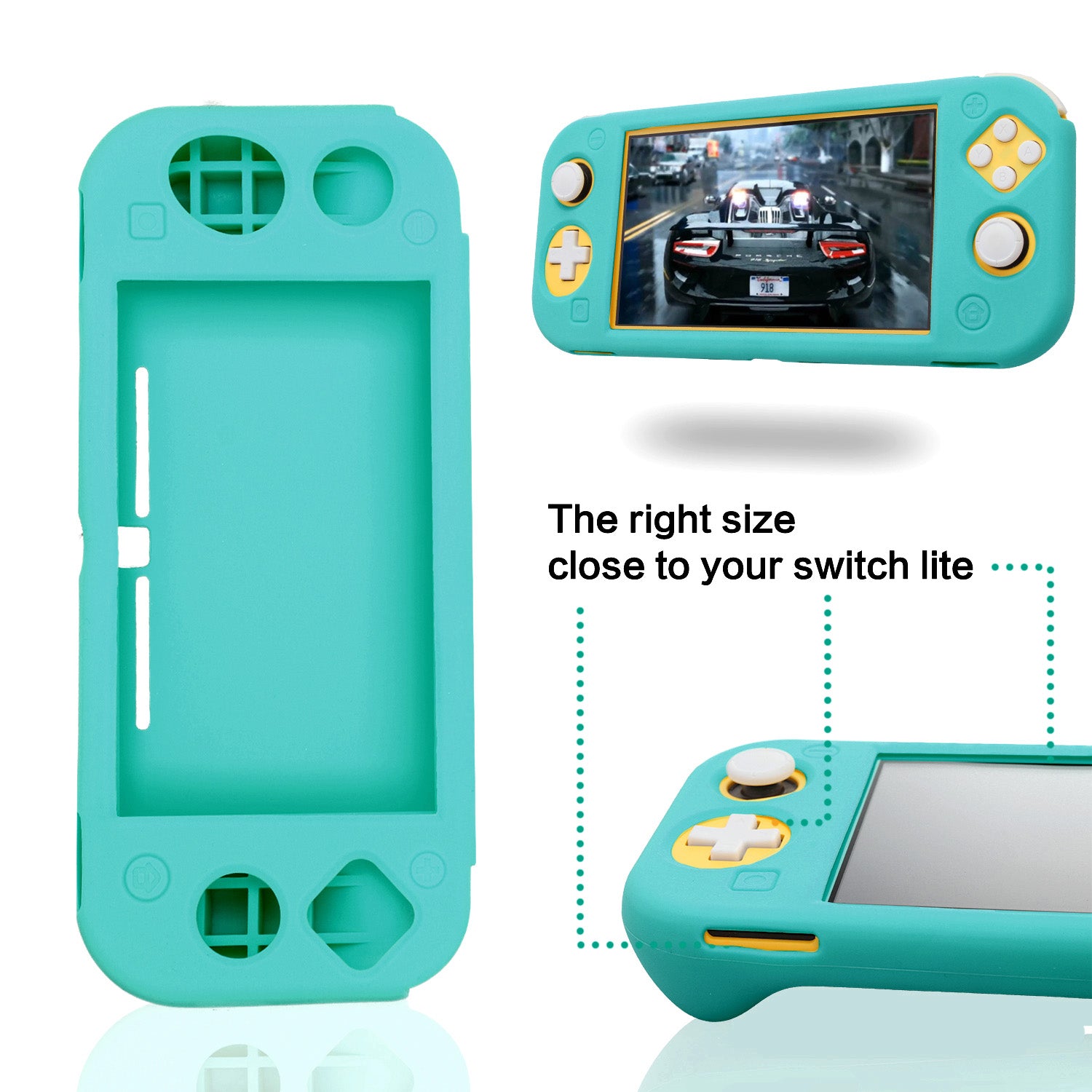 Silicone Grip Case for Nintendo Switch Lite, Soft Rubber Case for Switch Lite with Tempered Glass Screen Protector and 6 Thumb Grips - Turquoise - ECHZOVE