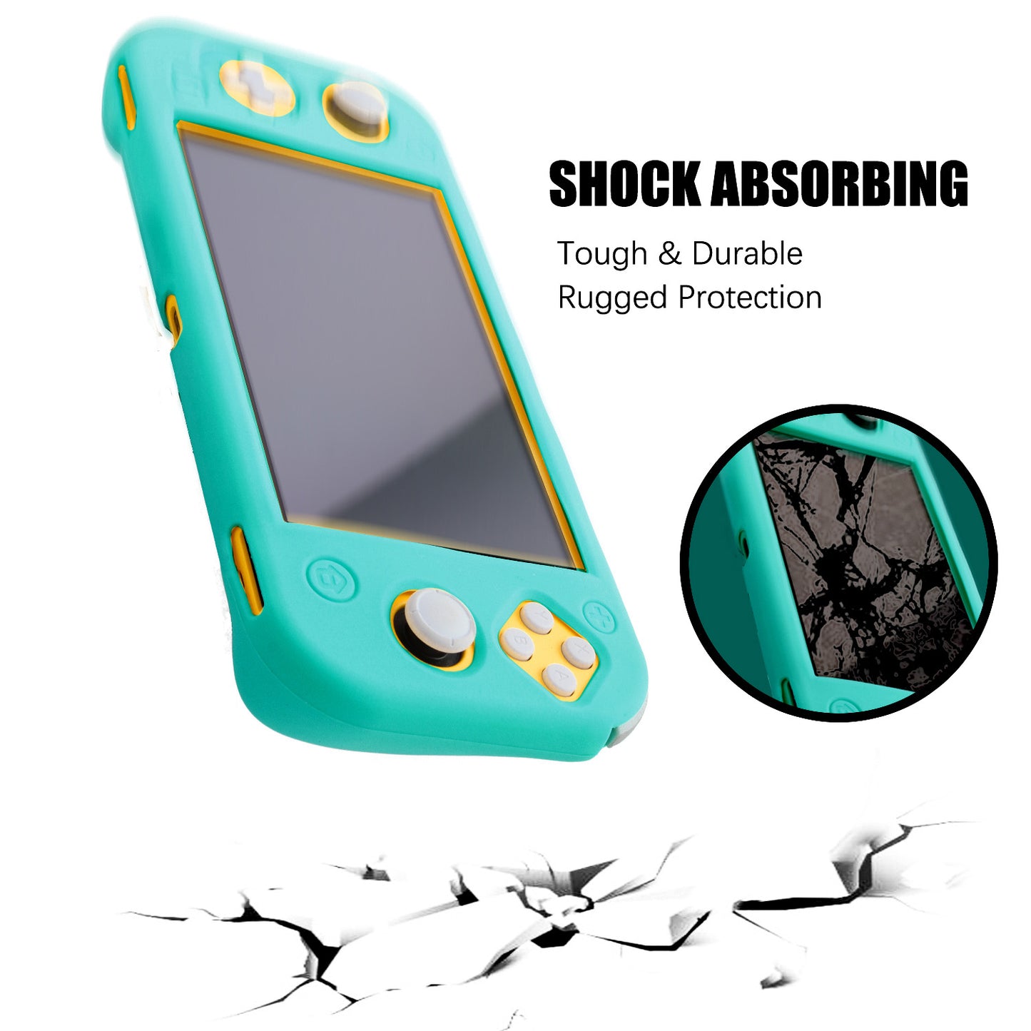 Silicone Grip Case for Nintendo Switch Lite, Soft Rubber Case for Switch Lite with Tempered Glass Screen Protector and 6 Thumb Grips - Turquoise - ECHZOVE