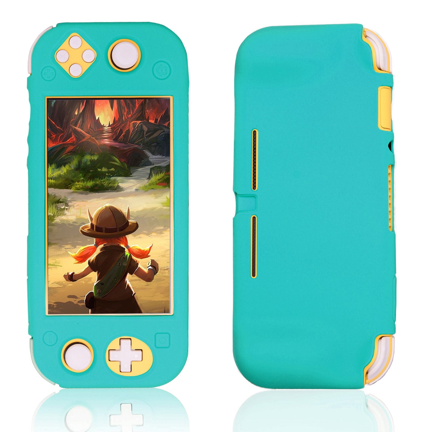 Silicone Grip Case for Nintendo Switch Lite, Soft Rubber Case for Switch Lite with Tempered Glass Screen Protector and 6 Thumb Grips - Turquoise - ECHZOVE