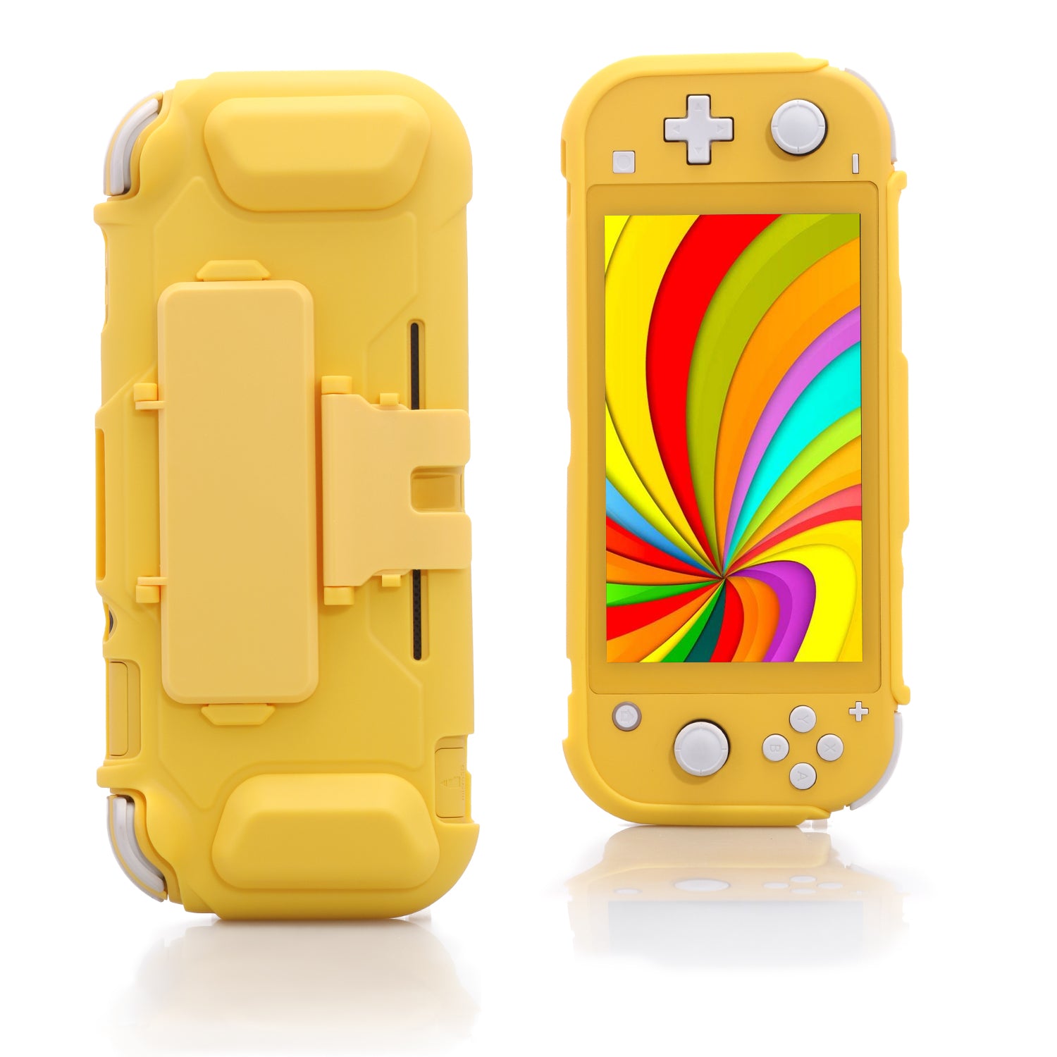 TPU Protective Case for Nintendo Switch lite, Cover Case for Nintendo Switch lite with Kickstand and 4 Game Card Slots - Yellow - ECHZOVE