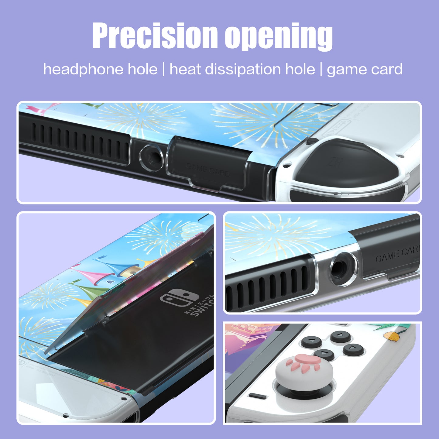 Switch OLED Protective Case, Switch OLED Hard Console Case and Switch OLED Joy Con TPU Case with Thumb Grip Caps - Castle Theme
