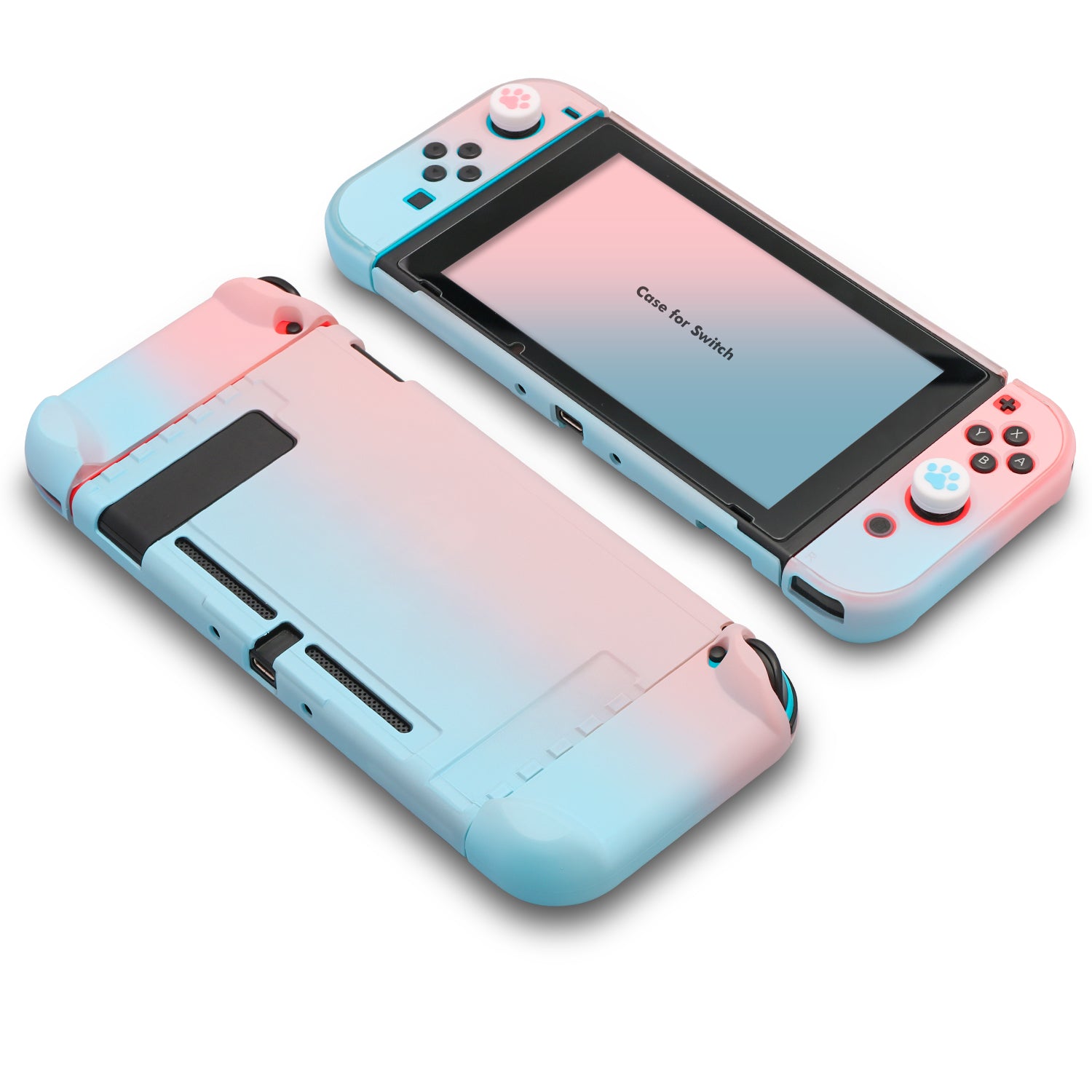 Pink Case for Nintendo Switch, Dockable Case for Nintendo Switch with 2 Cat Claw Thumb Grips - Pink and Blue - ECHZOVE