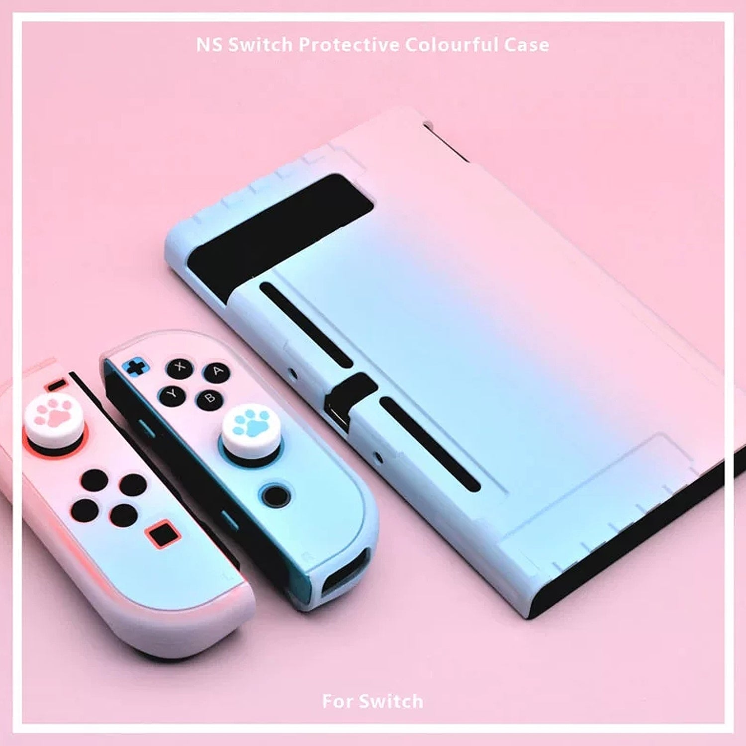 Pink Case for Nintendo Switch, Dockable Case for Nintendo Switch with 2 Cat Claw Thumb Grips - Pink and Blue - ECHZOVE