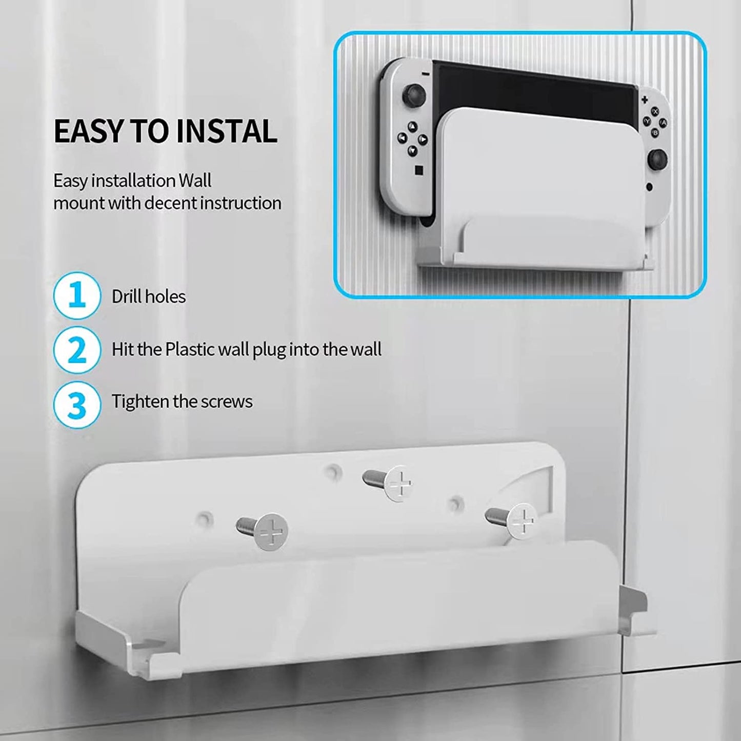 Switch OLED Wall Mount Kit, Mounts Switch OLED on Wall Near TV, Switch OLED Accessories White - ECHZOVE