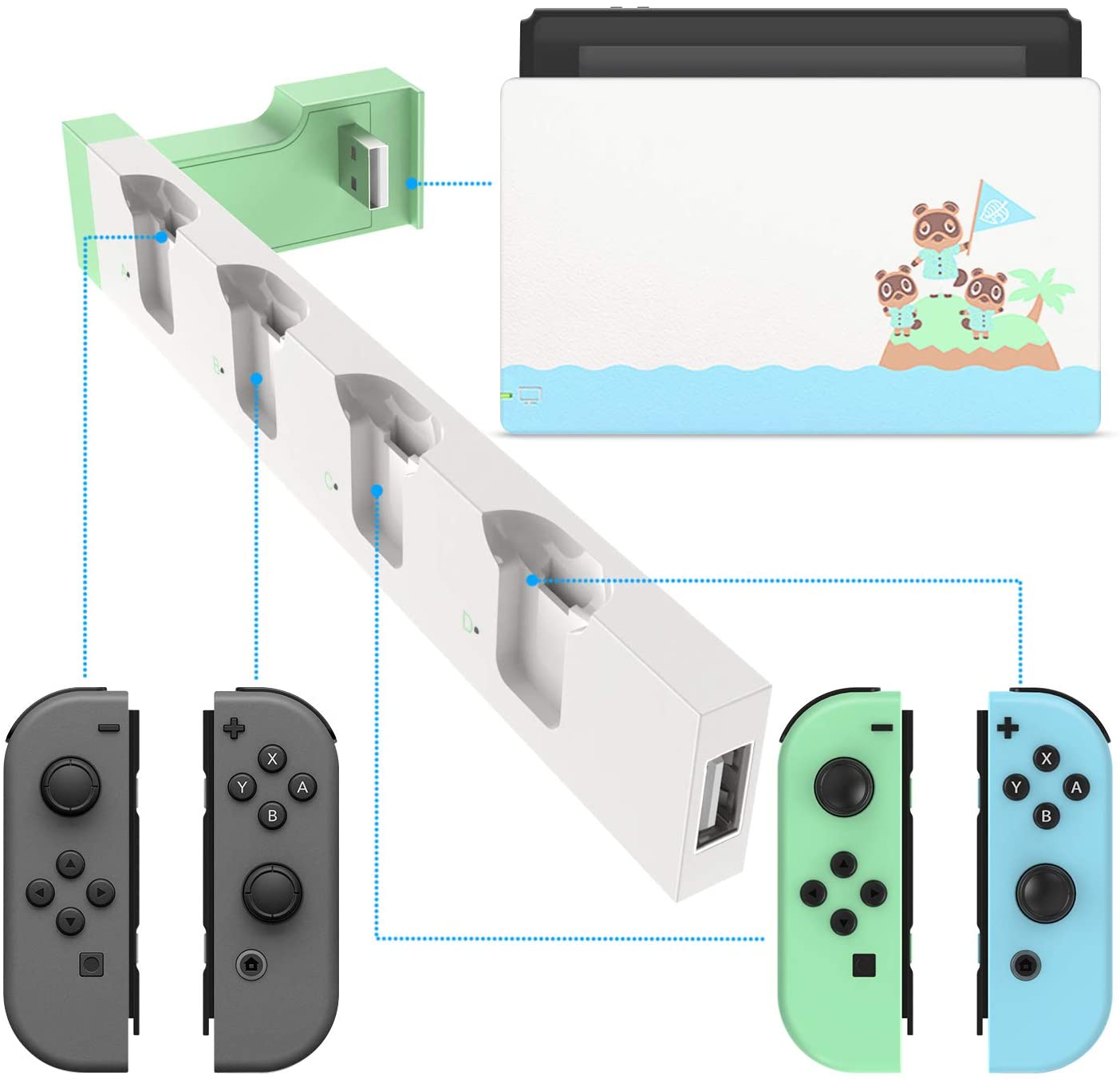 Charger for Switch Joy Cons, Charging Dock for Nintendo Switch Joy Cons - Animal Crossing New Horizons Theme - ECHZOVE