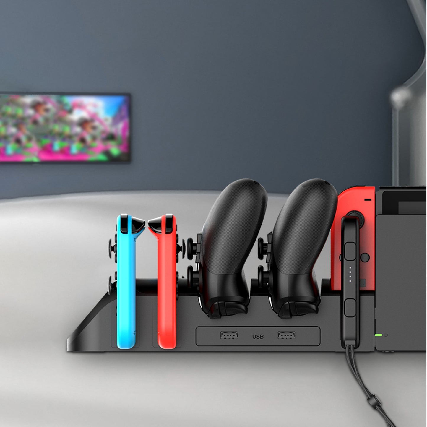 Charging Dock for Nintendo Switch, Charging Station for Nintendo Switch Joy Cons and Nintendo Switch Pro Controllers with LED Indicator - ECHZOVE