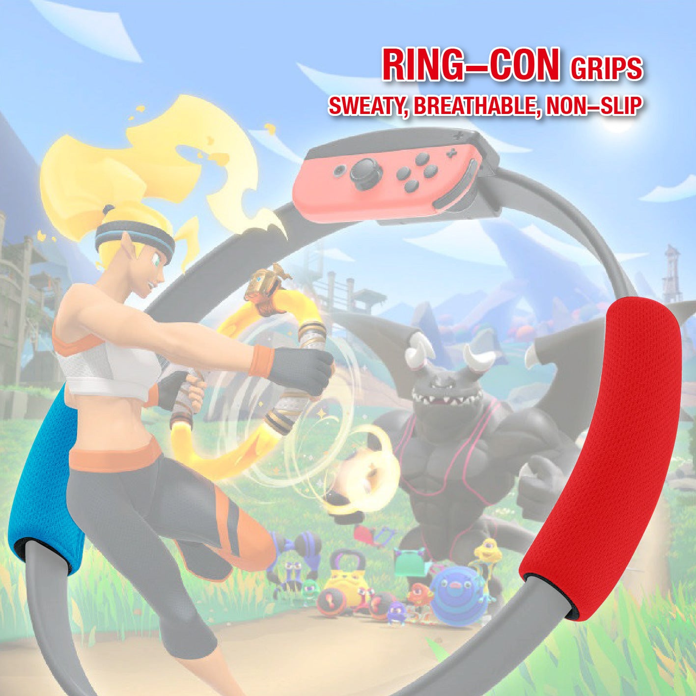 Accessories Kit for Nintendo Switch Ring Fit Adventure, 1 Switch Leg Strap and 2 Ring-Con Grips - ECHZOVE