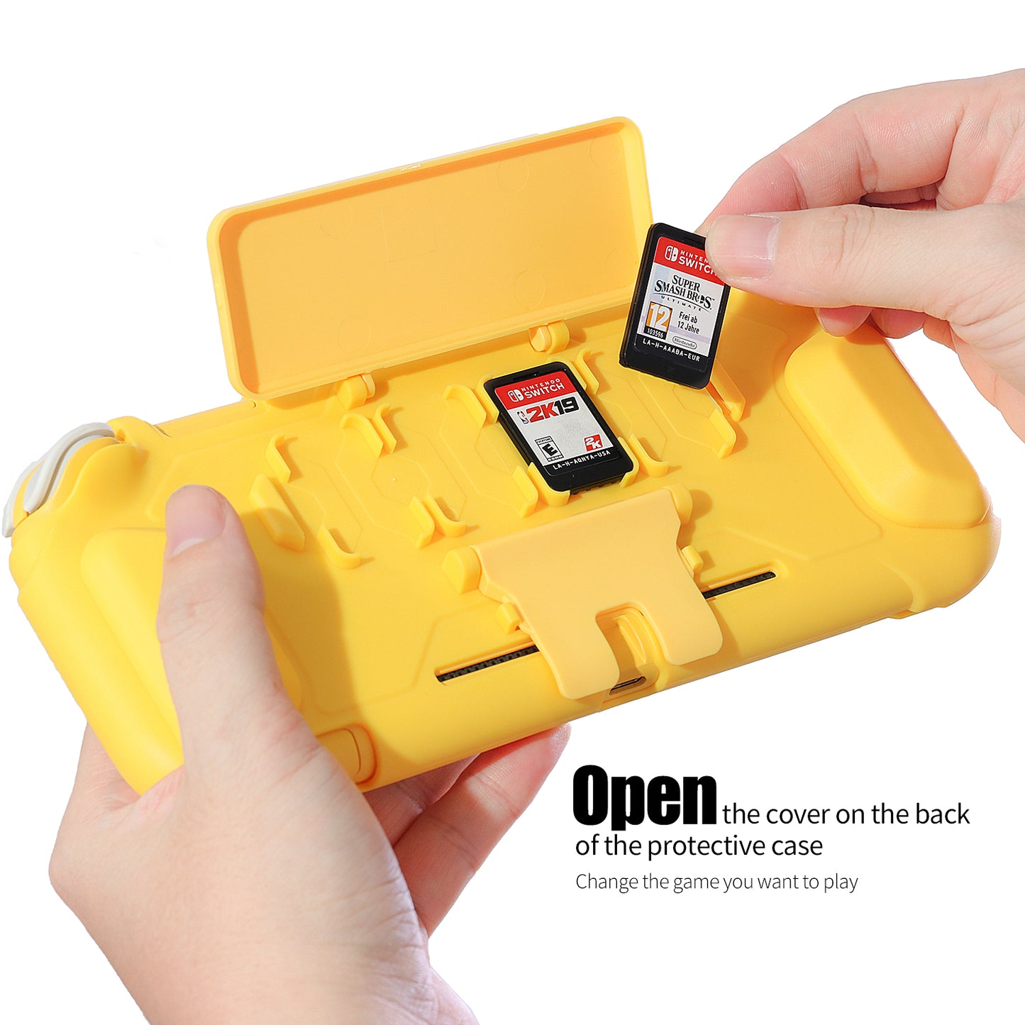 TPU Protective Case for Nintendo Switch lite, Cover Case for Nintendo Switch lite with Kickstand and 4 Game Card Slots - Yellow - ECHZOVE