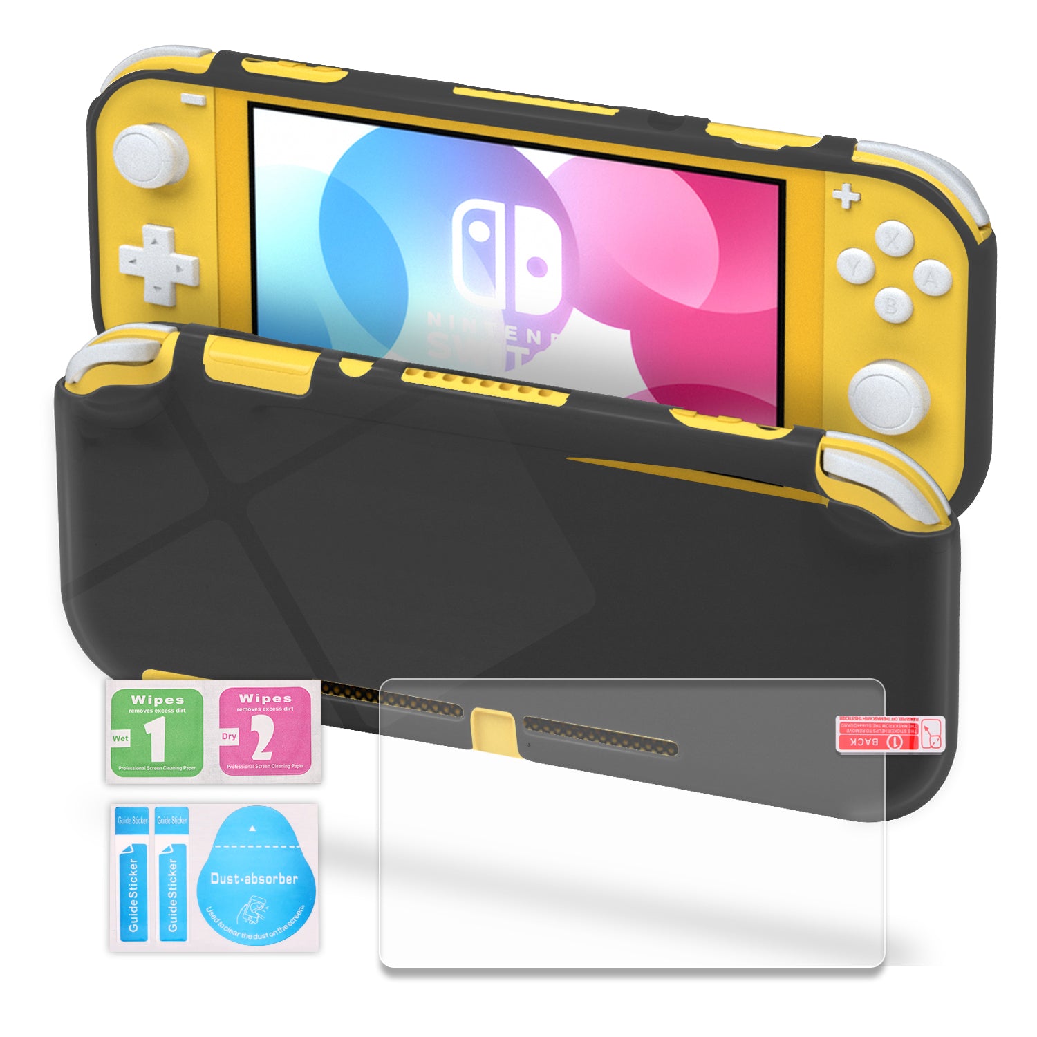 TPU Case for Nintendo Switch Lite, Clear Protective Case for Nintendo Switch Lite with Tempered Glass Screen Protector - Gray - ECHZOVE