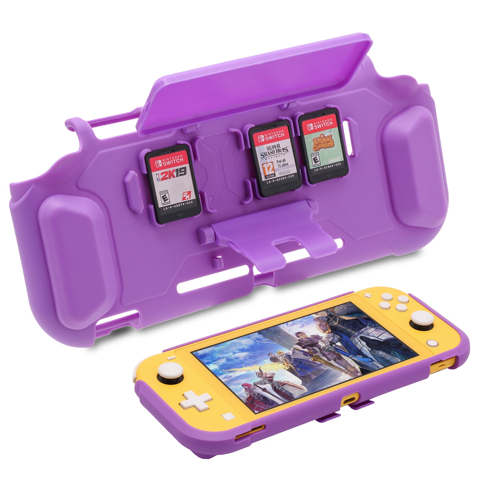 Purple Case for Nintendo Switch lite, Protective Case for Nintendo Switch lite with Game Card Storage and Kickstand - Purple - ECHZOVE