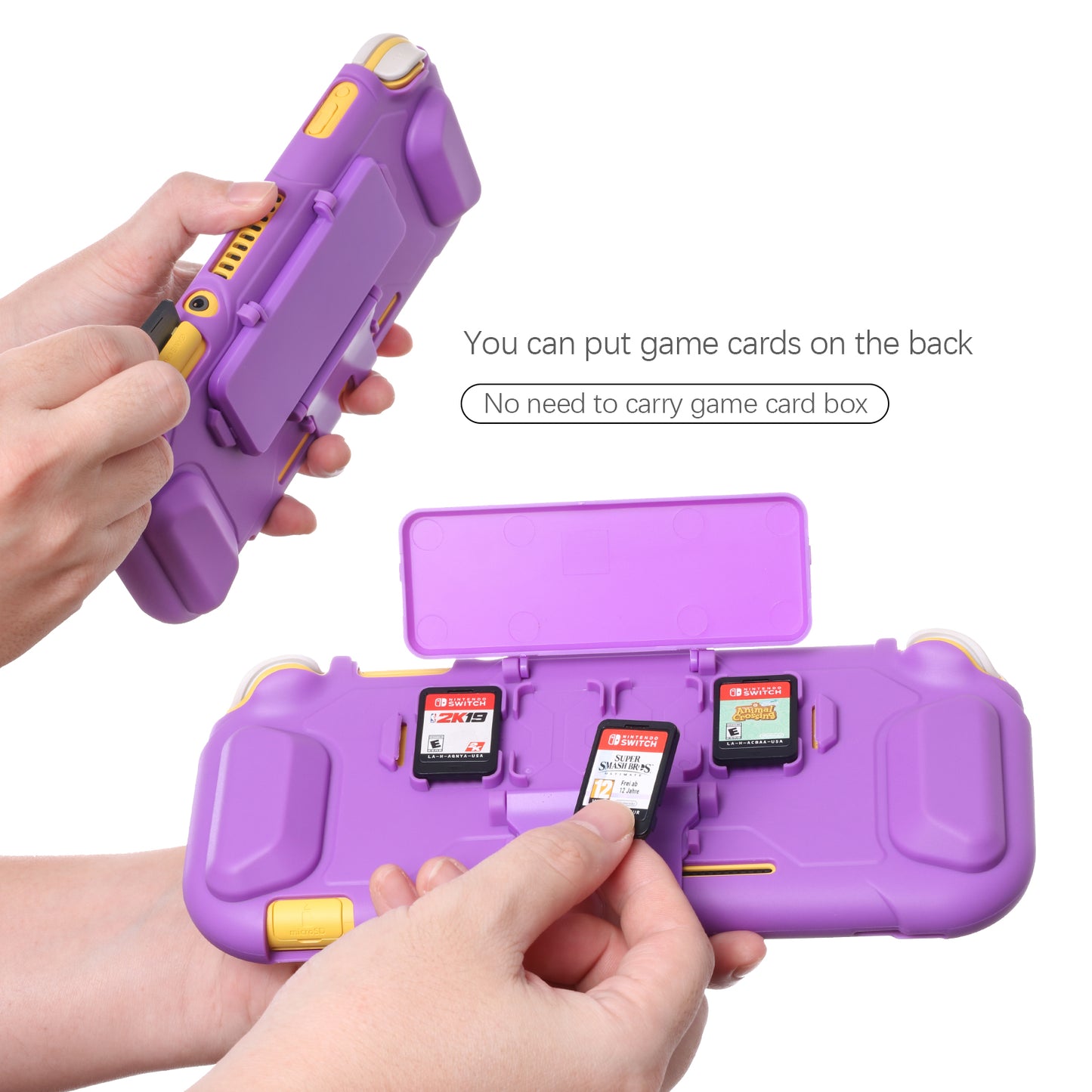 Purple Case for Nintendo Switch lite, Protective Case for Nintendo Switch lite with Game Card Storage and Kickstand - Purple - ECHZOVE