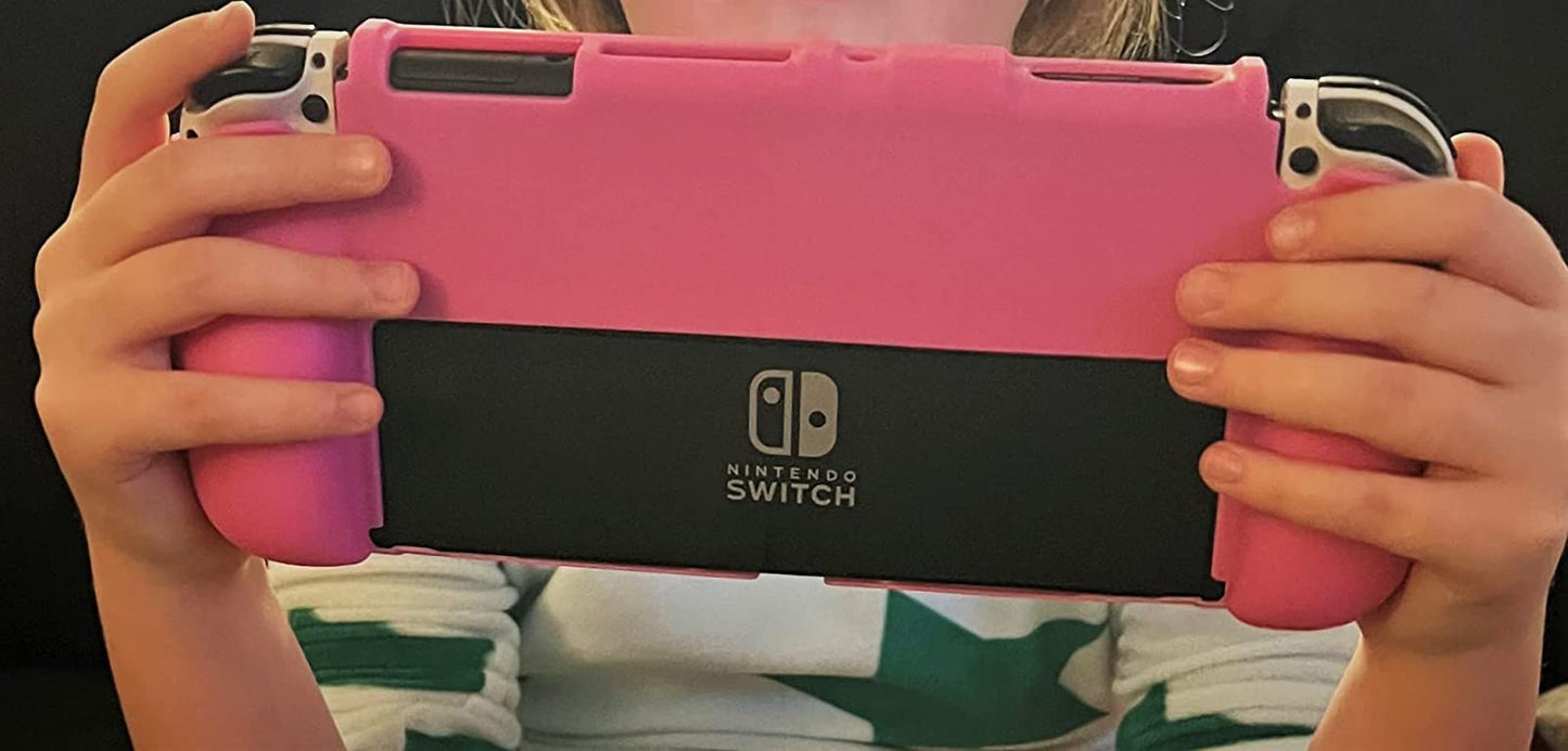 Switch OLED Pink Case, Switch OLED Protective Case with Thumb Grips and Switch Game Case - Kirby Theme