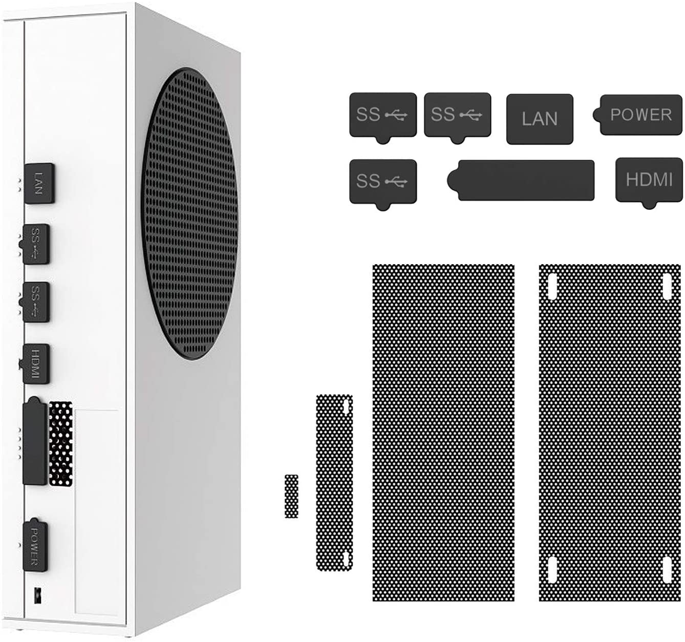 Dust Plugs Compatible with Xbox Series S, Dust Filter Kit Compatible with Xbox Series S, Include 8 Silicone Series S Dust Protector and 2 PVC Series S Mesh Filter Covers